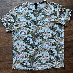 Men's H&M T-Shirt Multicolor All-Over L Tropical Animal Print Art Street City